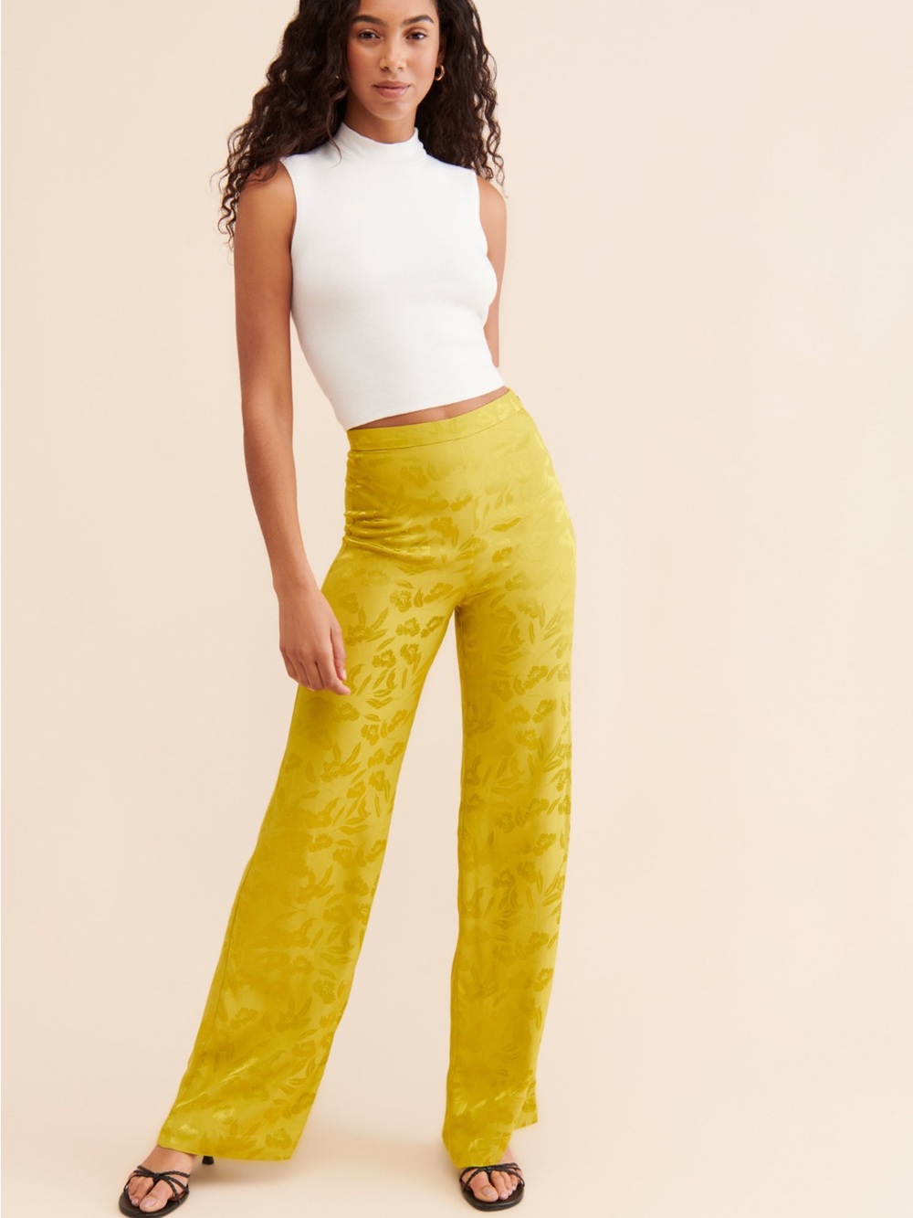 Favorite Daughter Satin Jacquard Wide Leg Friday Wide Leg Pant Lime 12 Persephon - Picture 5 of 17